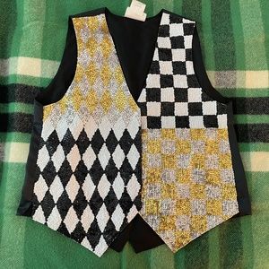 VINTAGE Sequined Unisex Black/Gold/White Checkered Vest